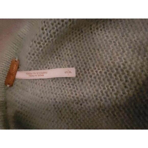 Free People Women's Blue Green Plunging V Neck Alpaca Pullover Sweater Small - Picture 2 of 3